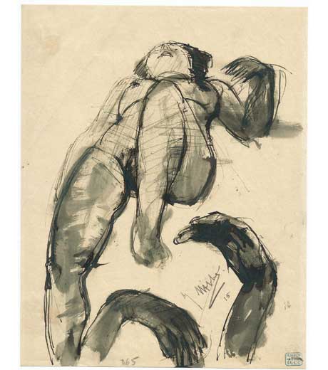 Femme allongée, nu, dessin par Jussuf Abbo