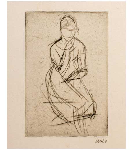 Woman seated, etching by Jussuf Abbo