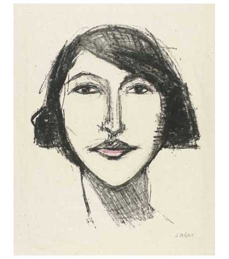 Head of a girl, full face, lithograph by Jussuf Abbo