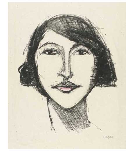 Tête de jeune fille, de face, lithographie par Jussuf Abbo