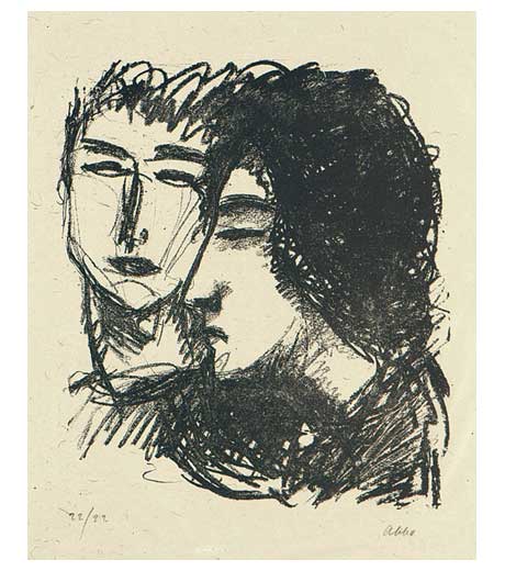 Man and a girl, lithograph by Jussuf Abbo