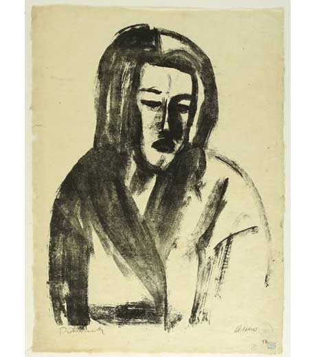 Portrait of a woman, lithograph by Jussuf Abbo