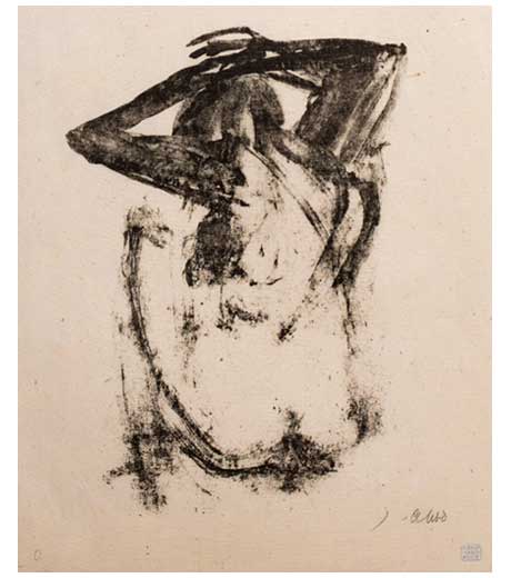 Crouching woman, lithograph by Jussuf Abbo