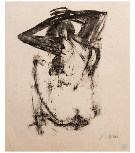 Femme accroupie, lithographie par Jussuf Abbo