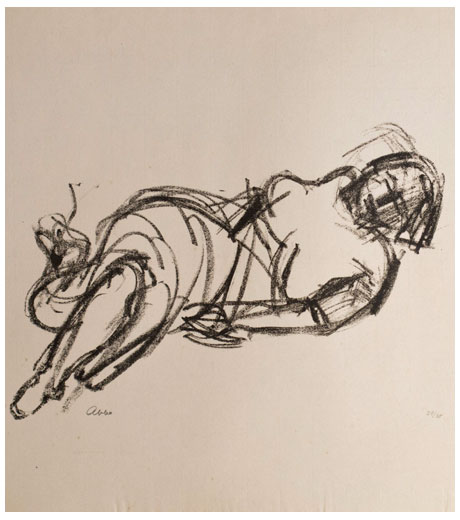 A Woman lying down, lithograph by Jussuf Abbo