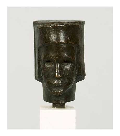 Head with helmet in bronze by Jussuf Abbo