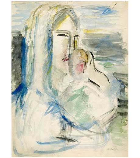 Mère avec enfant, aquarelle par Jussuf Abbo