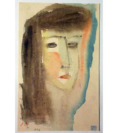 Portrait of a woman, watercolour by Jussuf Abbo